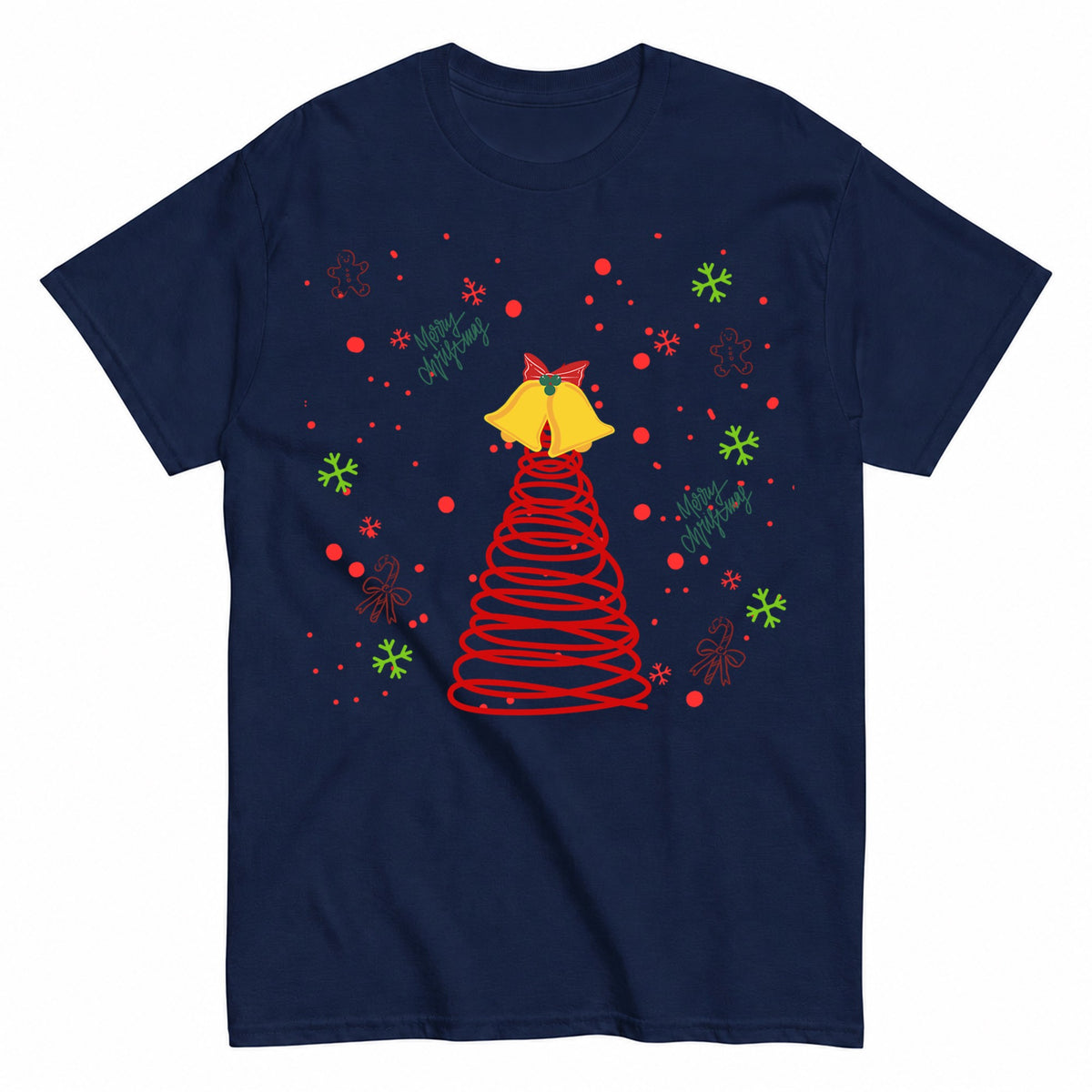 Spiral Christmas Tree And Bells T-Shirt - product view 4