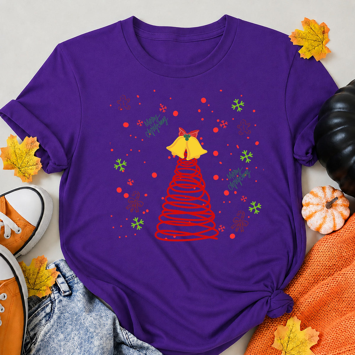 Spiral Christmas Tree And Bells T-Shirt - product view 6