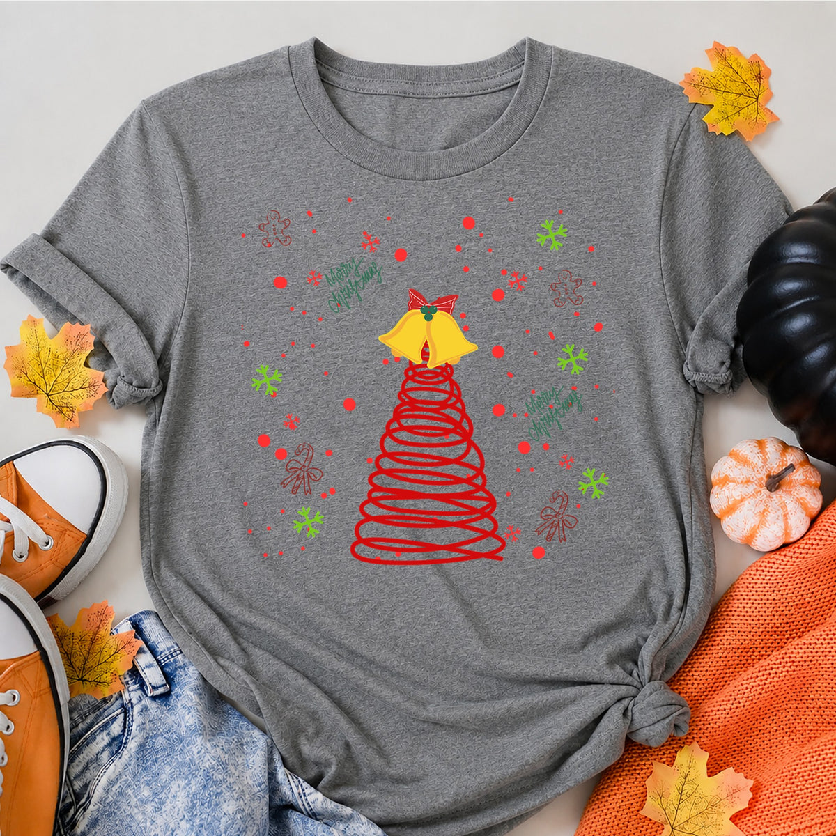 Spiral Christmas Tree And Bells T-Shirt - product view 7