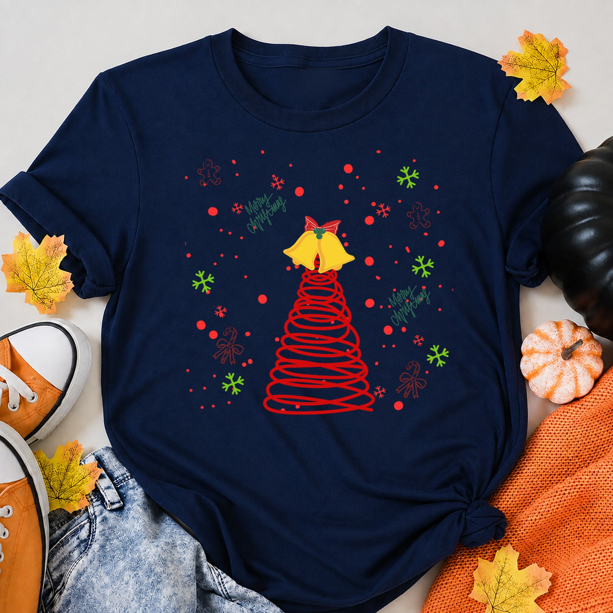 Spiral Christmas Tree And Bells T-Shirt - product view 8
