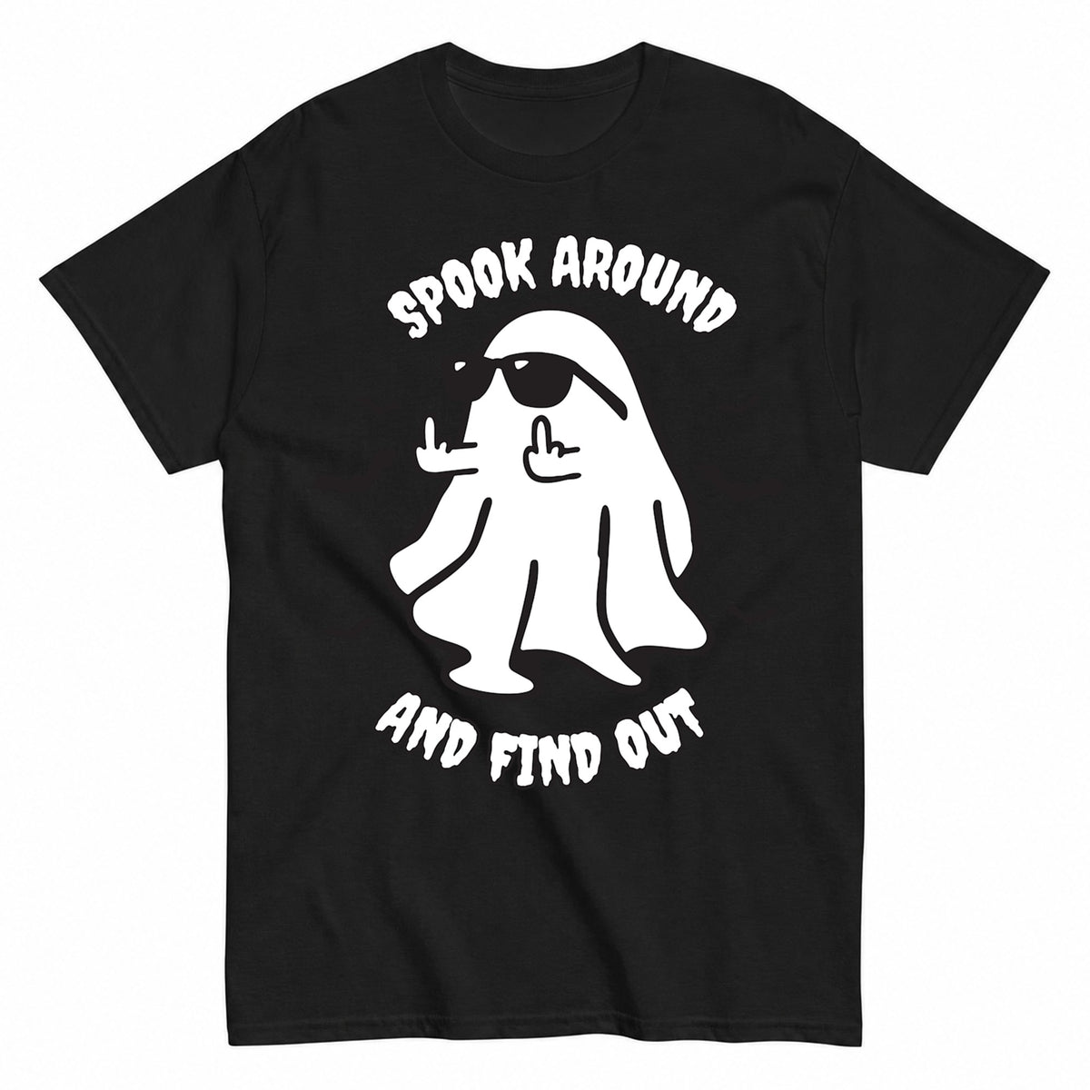 Spook Around And Find Out Halloween Shirt in Black – product view