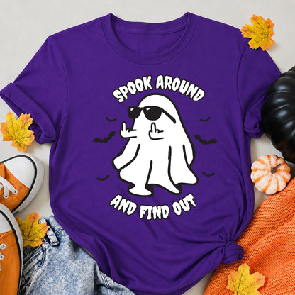 Spook Around And Find Out Halloween Shirt in Blue – alternate view