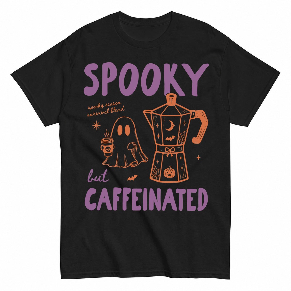 Spooky But Caffeinated Halloween Shirt in Black – product view