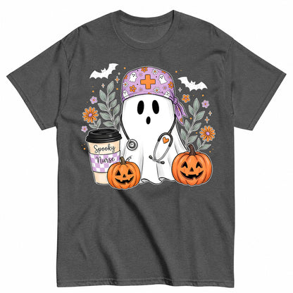 Spooky Nurse Ghost Halloween Shirt in Grey – product view