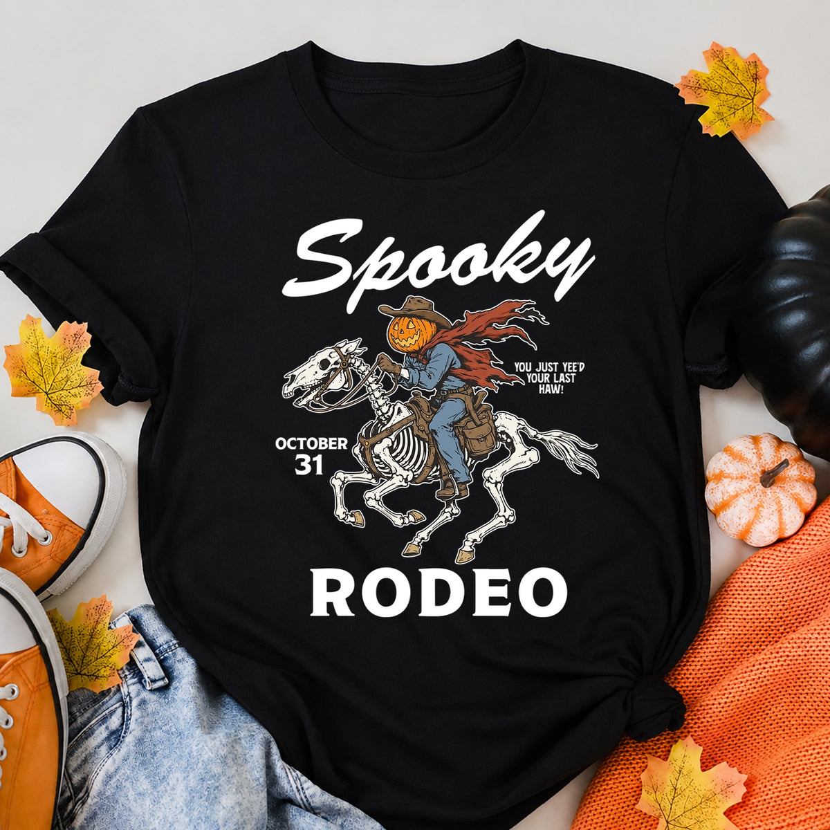 Spooky Rodeo Halloween Shirt in Black – alternate view