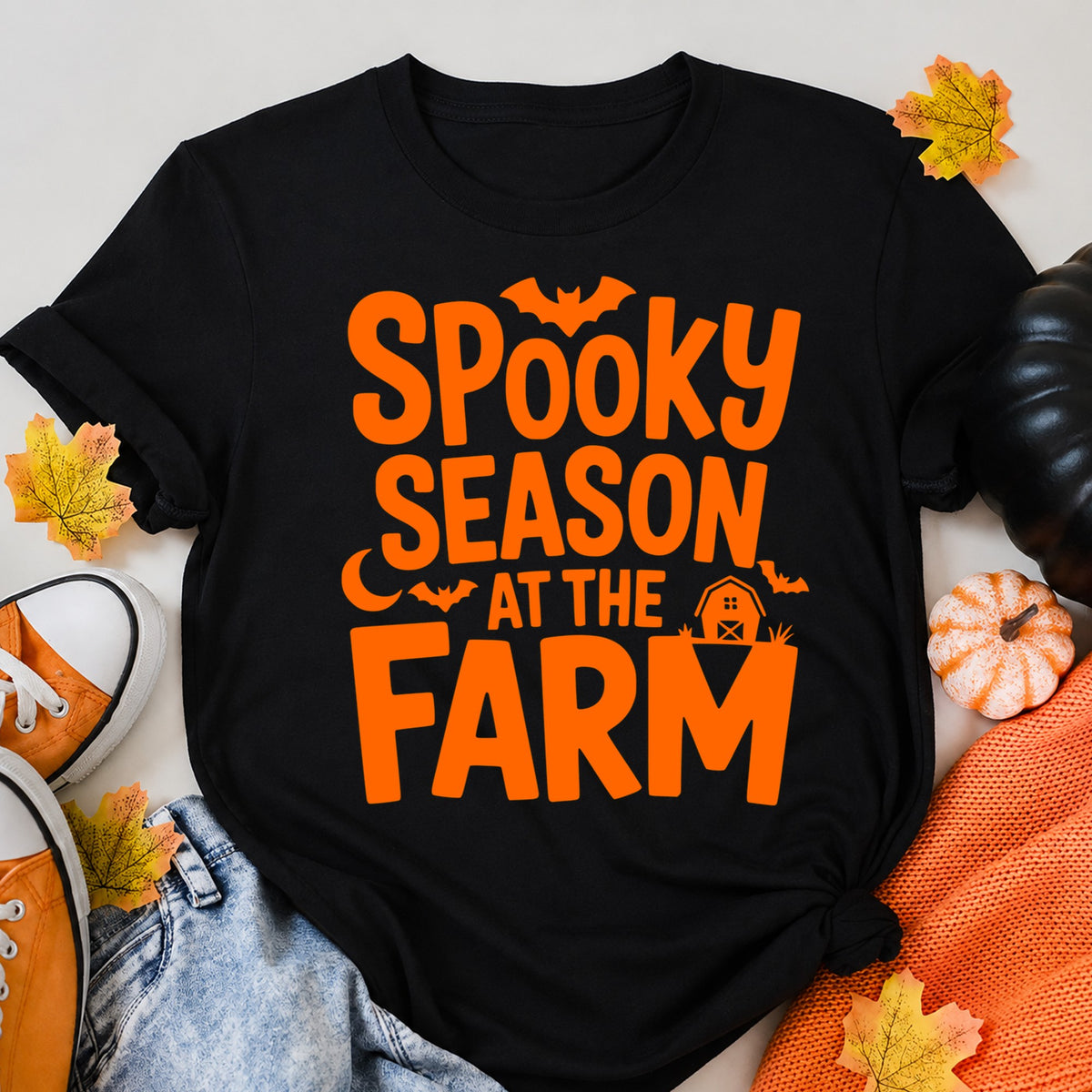Spooky Season At The Farm Halloween Shirt in Black – alternate view