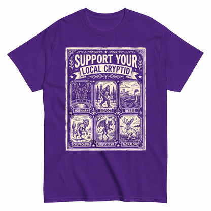 Support Your Local Cryptid Halloween Creatures Halloween Shirt in Blue – product view