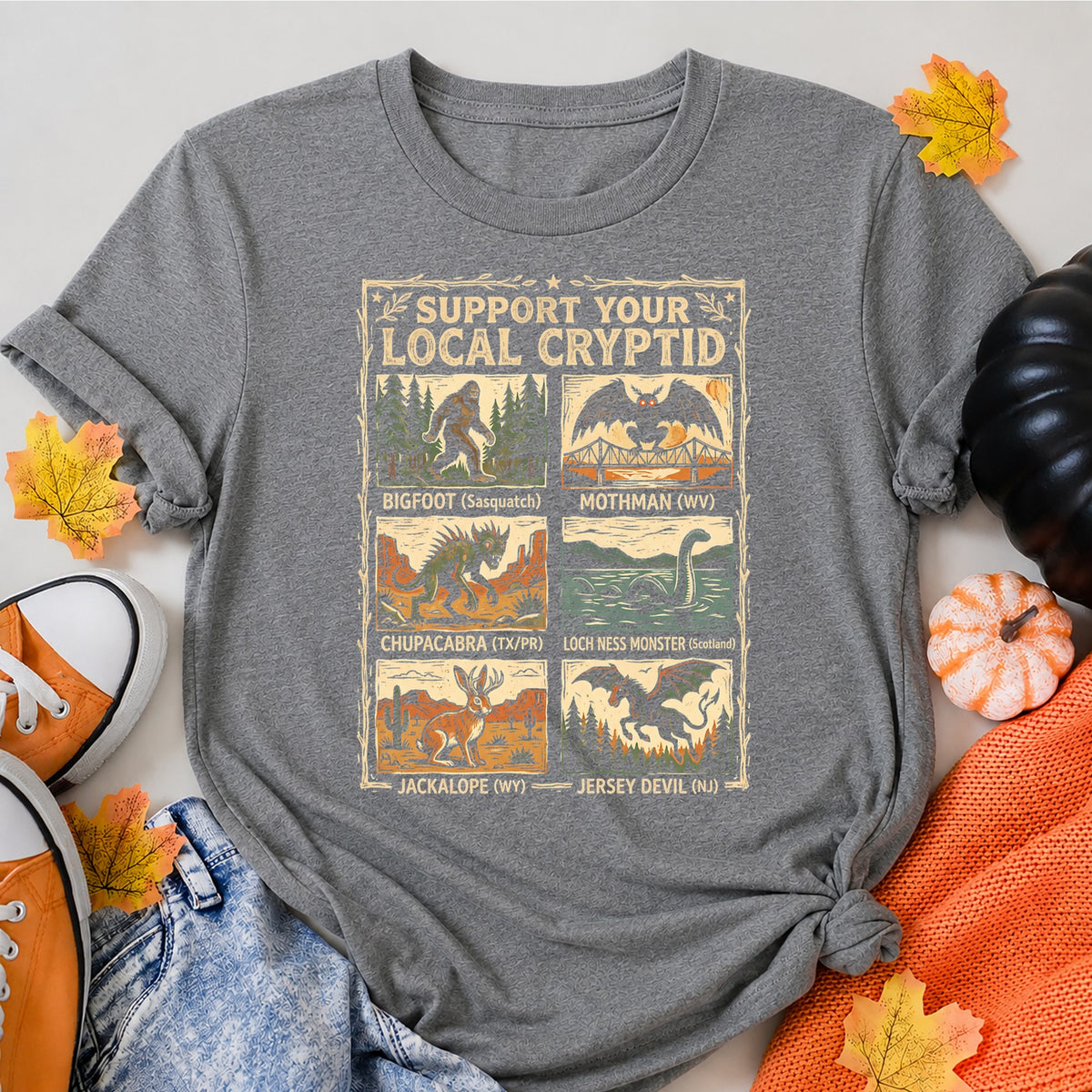 Support Your Local Cryptid Halloween Monster Halloween Shirt in Grey – alternate view