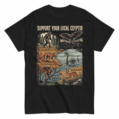 Support Your Local Cryptid Halloween Monster Squad Halloween Shirt in Black – product view