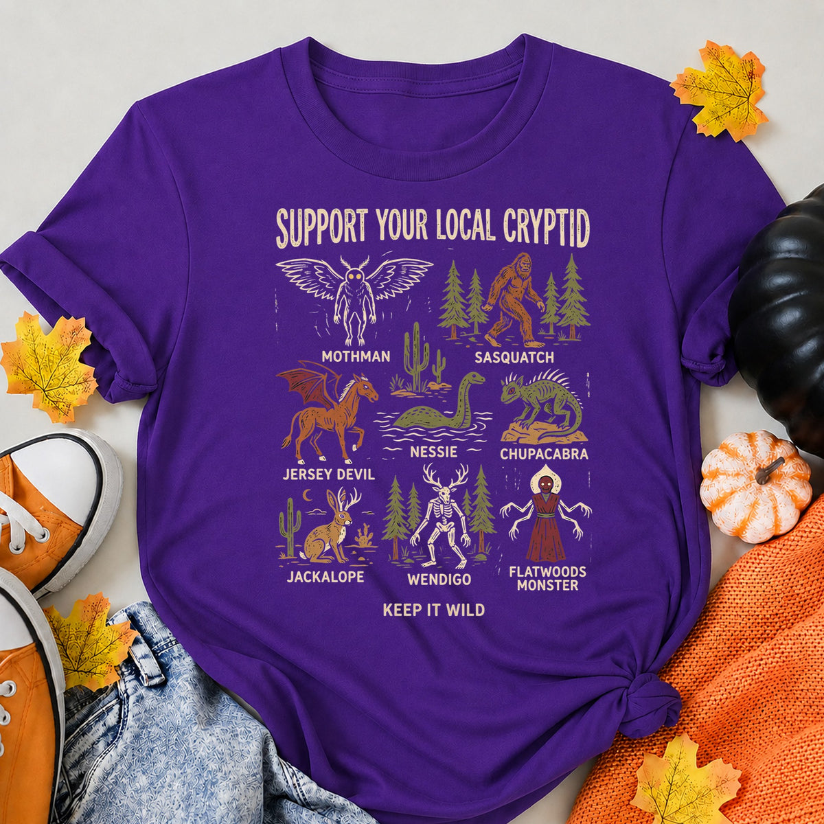 Support Your Local Cryptid Halloween Monsters Halloween Shirt in Blue – alternate view