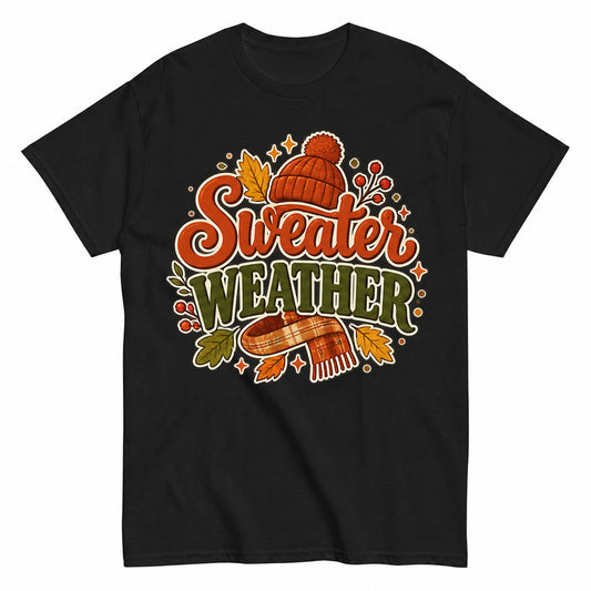 Sweater Weather Cozy Vibe Season Halloween Shirt in Black – product view