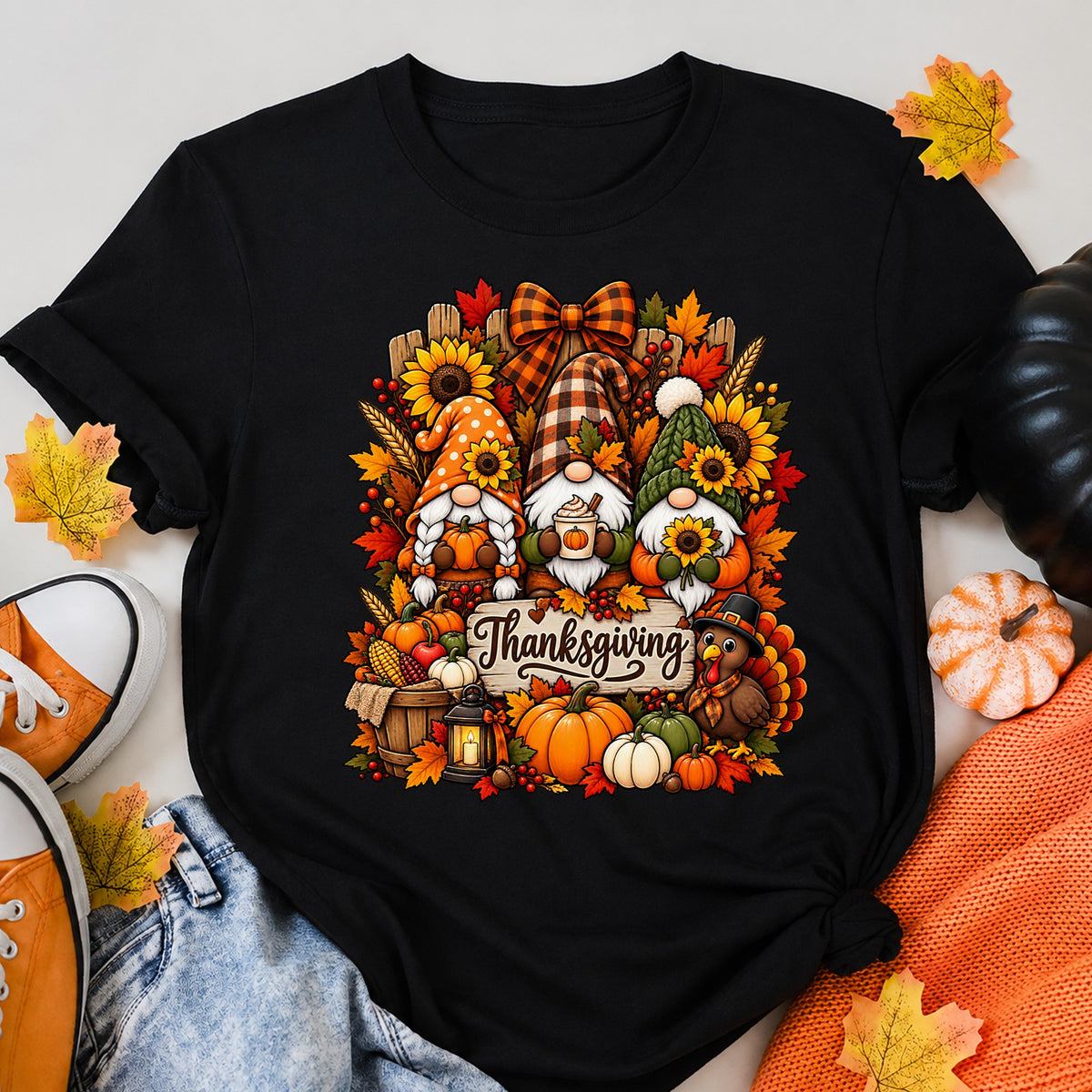Thanksgiving Gnome Family Christmas T-Shirt - product view 5
