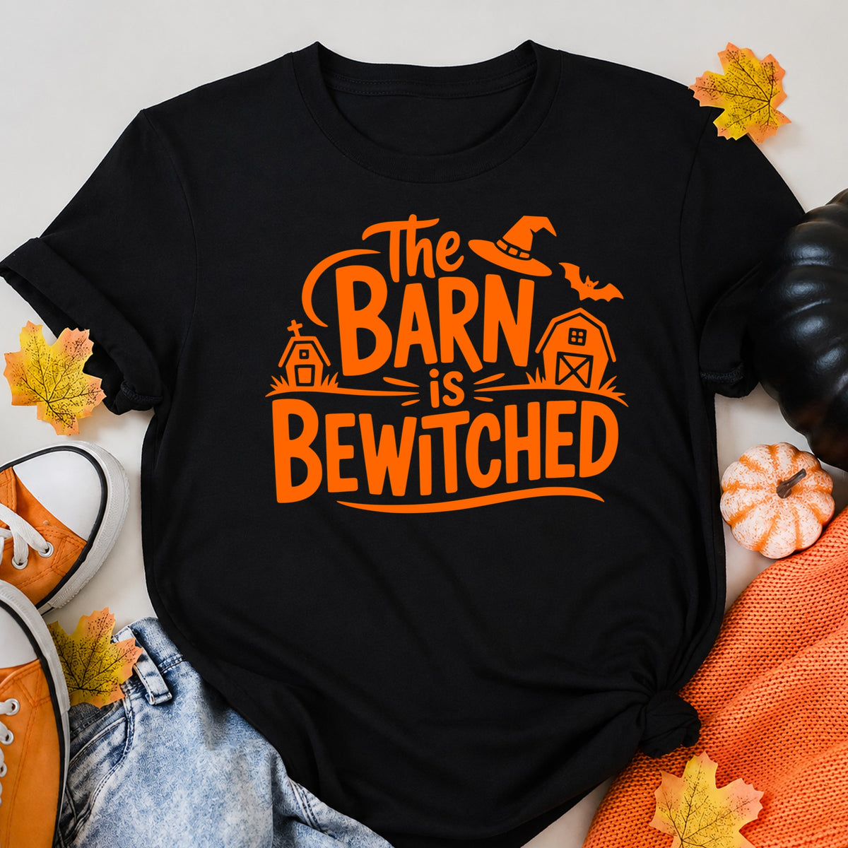 The Barn Is Bewitched Halloween Shirt in Black – alternate view