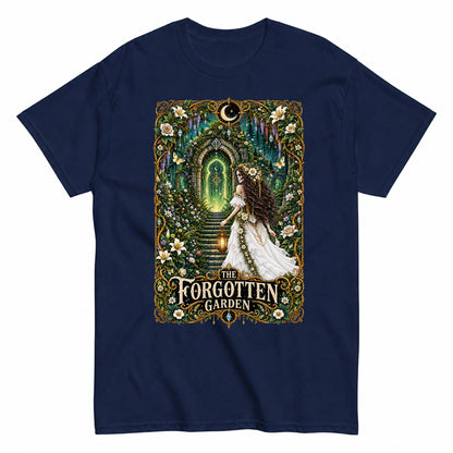The Forgotten Garden Gothic Skeleton Halloween Shirt in Navy – product view