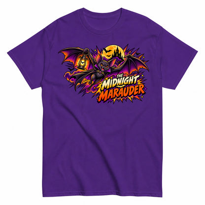 The Midnight Marauder Comic Bat Shirt Halloween Shirt in Blue – product view