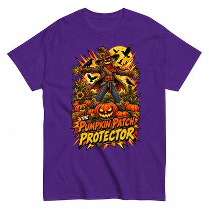 The Pumpkin Patch Protector Comic Scarecrow Shirt Halloween Shirt in Blue – product view