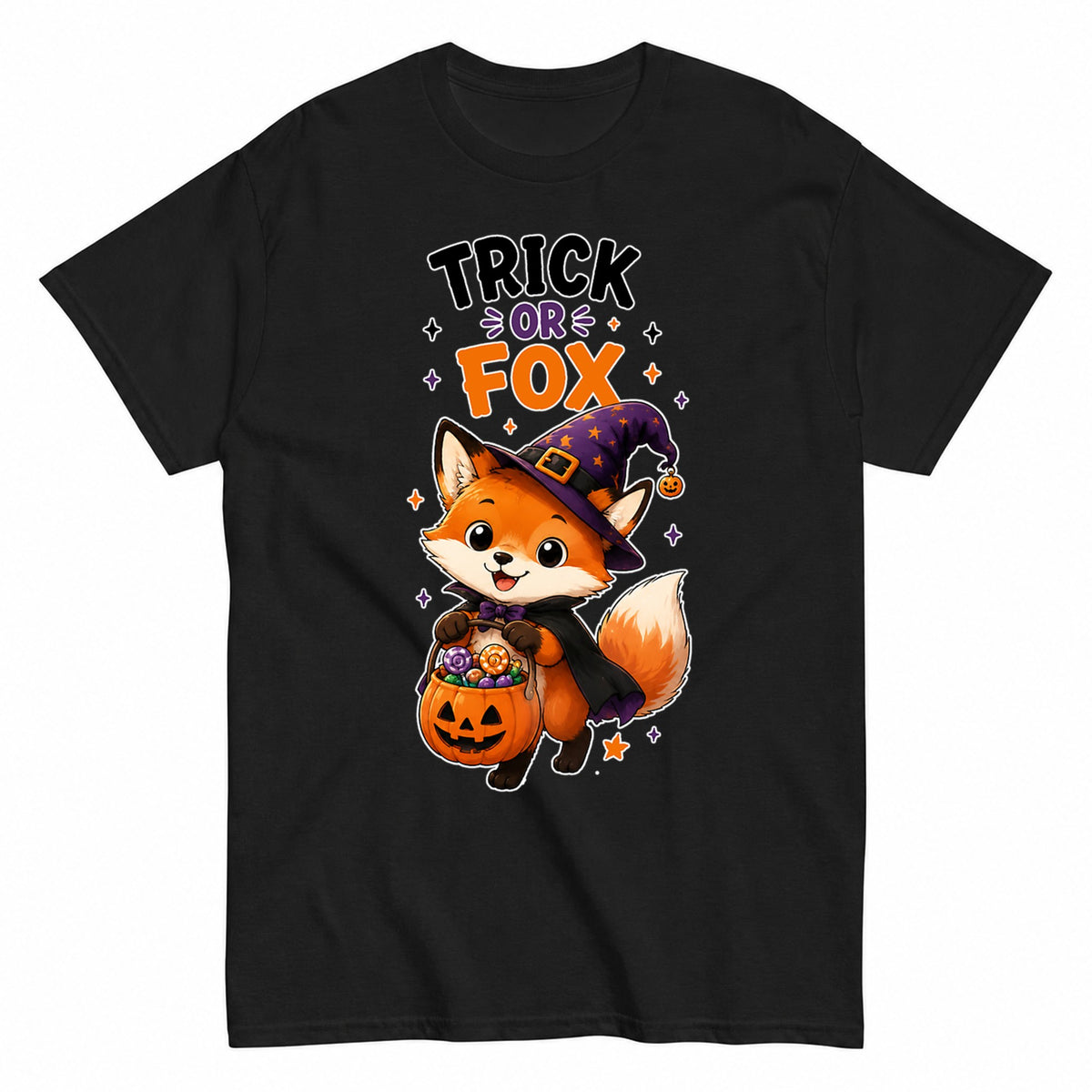 Trick Or Fox Halloween Shirt in Black – product view