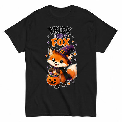 Trick Or Fox Halloween Shirt in Black – product view