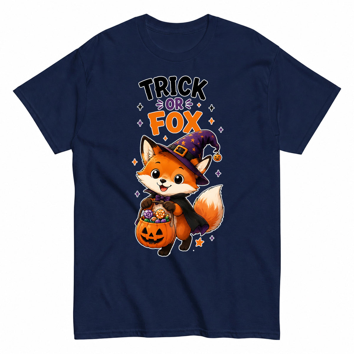Trick Or Fox Halloween Shirt in Navy – product view