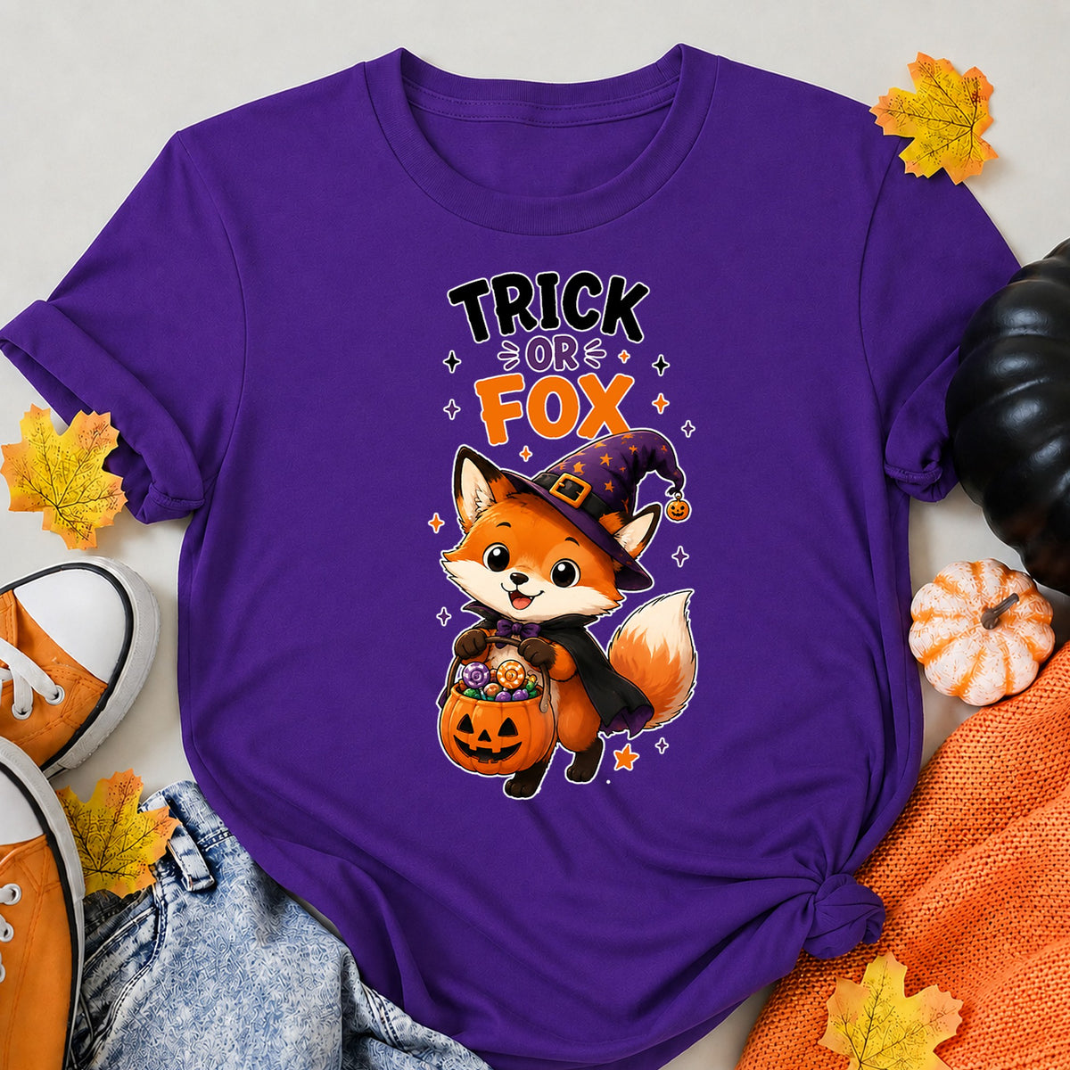 Trick Or Fox Halloween Shirt in Blue – alternate view