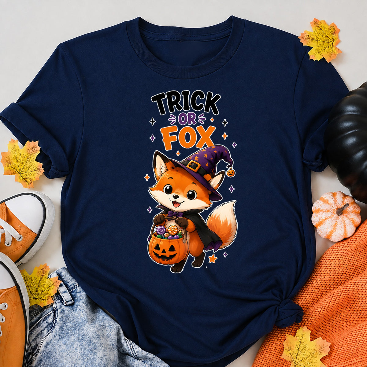 Trick Or Fox Halloween Shirt in Navy – alternate view