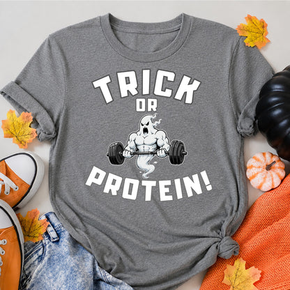 Trick Or Protein Halloween Shirt in Grey – alternate view
