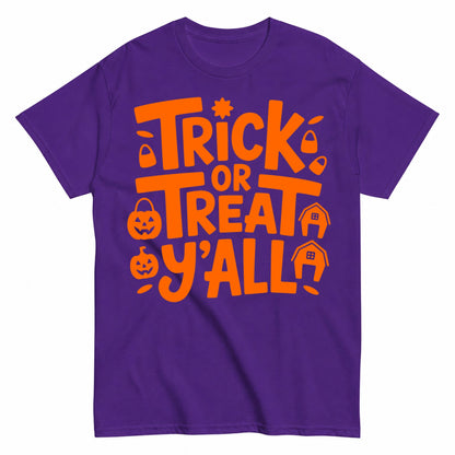 Trick Or Treat Yall Halloween Shirt in Blue – product view