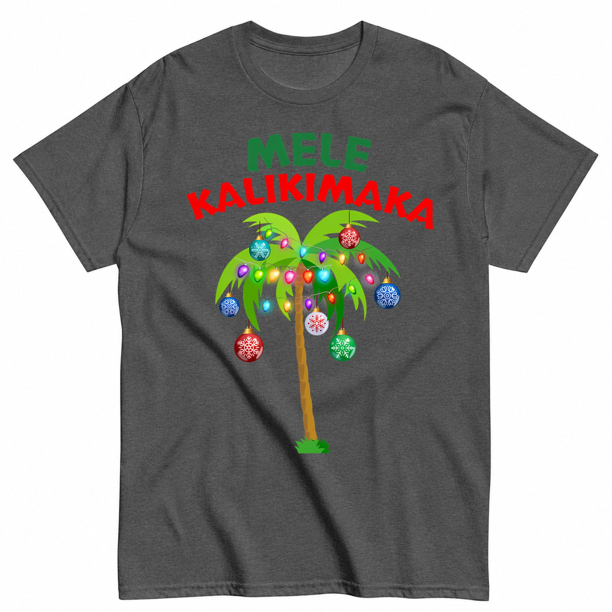 Tropical Palm Tree Decorated With Christmas Ornaments T-Shirt - product view 3