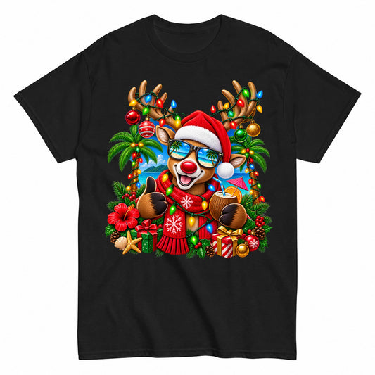 Tropical Ugly Christmas Reindeer Sweater T-Shirt - product view 1