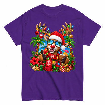 Tropical Ugly Christmas Reindeer Sweater T-Shirt - product view 2