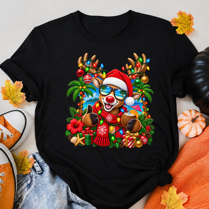 Tropical Ugly Christmas Reindeer Sweater T-Shirt - product view 5
