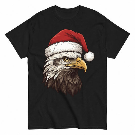 Vintage Bald Eagle Wearing Santa Hat Christmas Portrait T-Shirt - product view 1