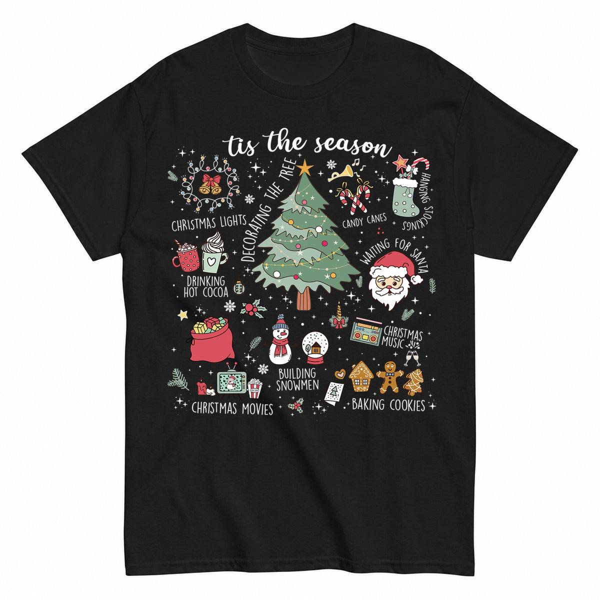 Vintage Christmas Doodle Retro Holiday T-Shirt - product view 1