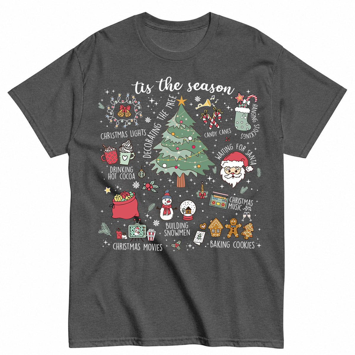 Vintage Christmas Doodle Retro Holiday T-Shirt - product view 3