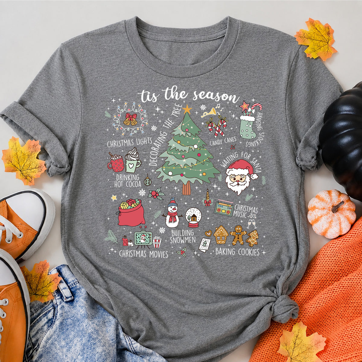 Vintage Christmas Doodle Retro Holiday T-Shirt - product view 7