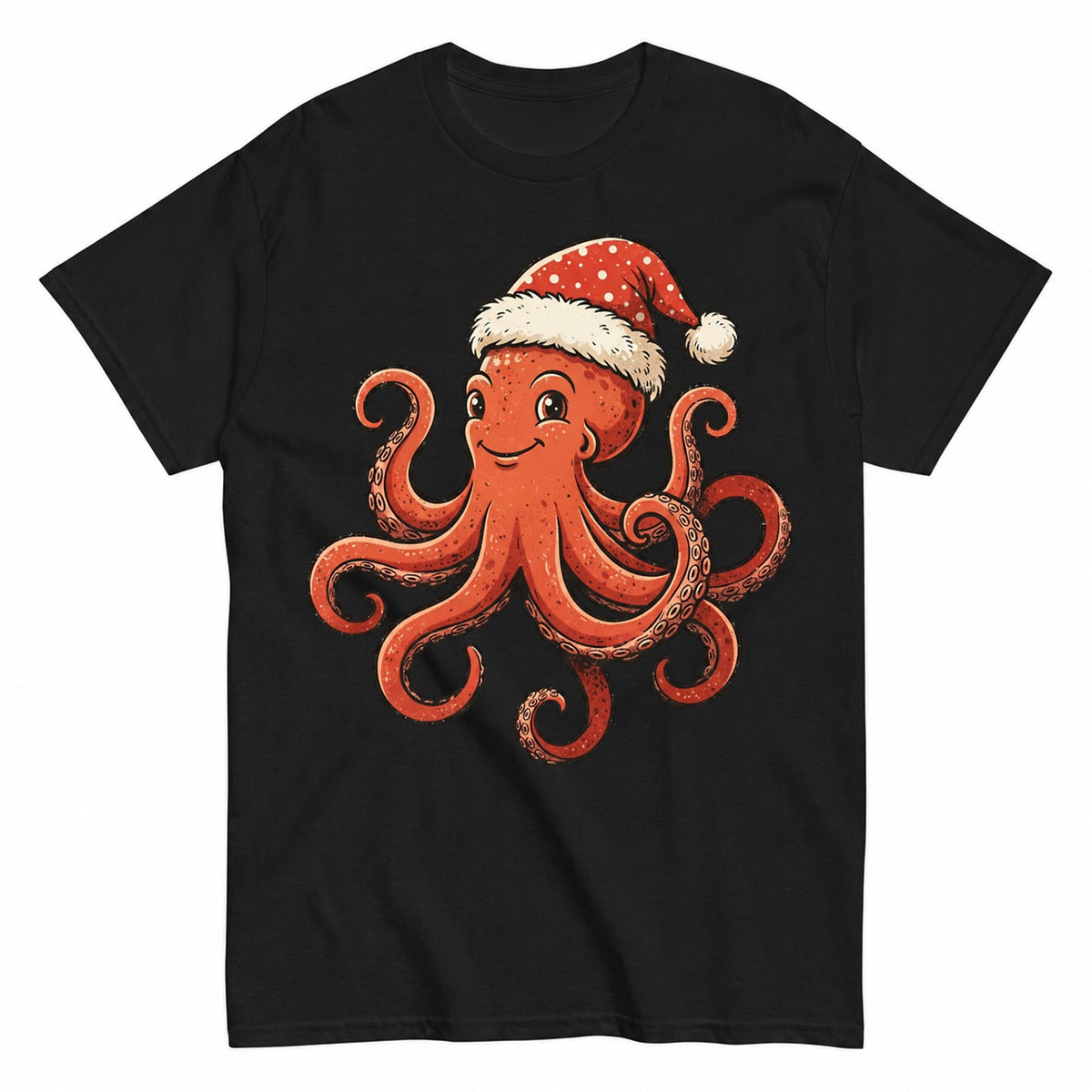 Vintage Christmas Octopus With Santa Hat T-Shirt - product view 1