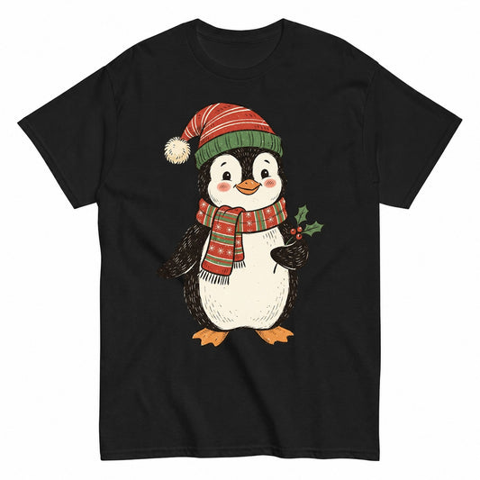 Vintage Christmas Penguin With Santa Hat T-Shirt - product view 1