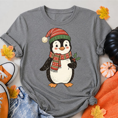 Vintage Christmas Penguin With Santa Hat T-Shirt - product view 7