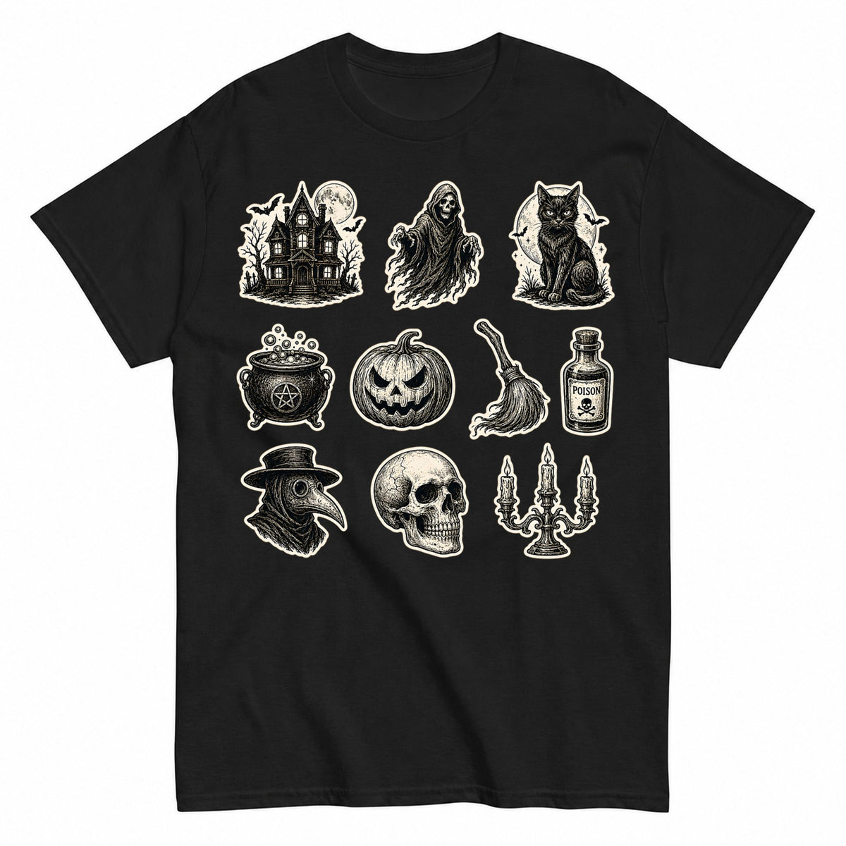 Vintage Gothic Halloween Pack Halloween Shirt in Black – product view