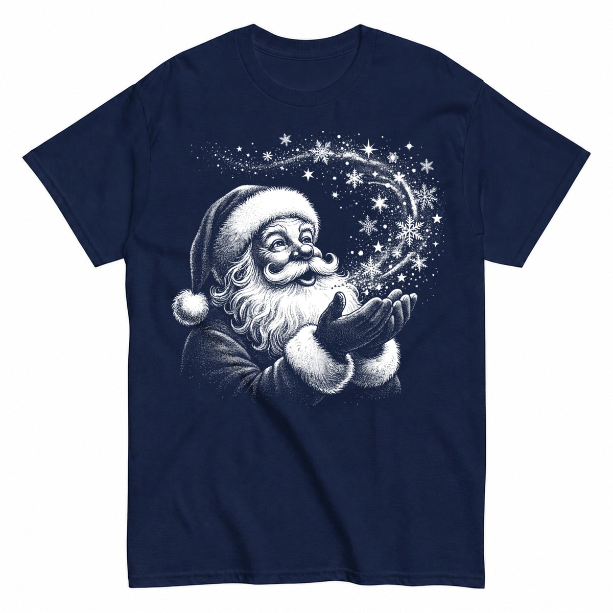 Vintage Santa Claus Retro Christmas Black And White Santa Winter Classic Xmas T-Shirt - product view 4