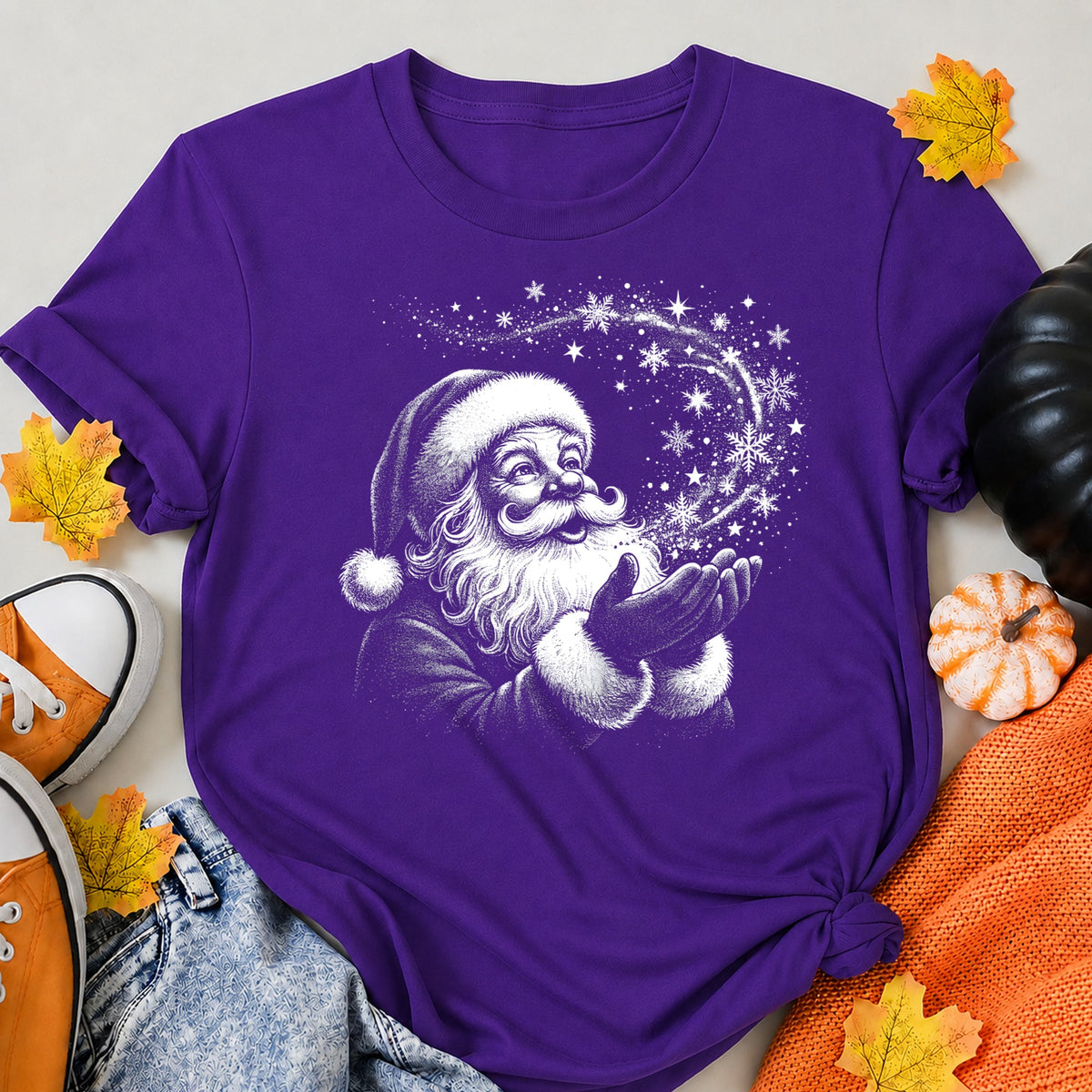 Vintage Santa Claus Retro Christmas Black And White Santa Winter Classic Xmas T-Shirt - product view 6