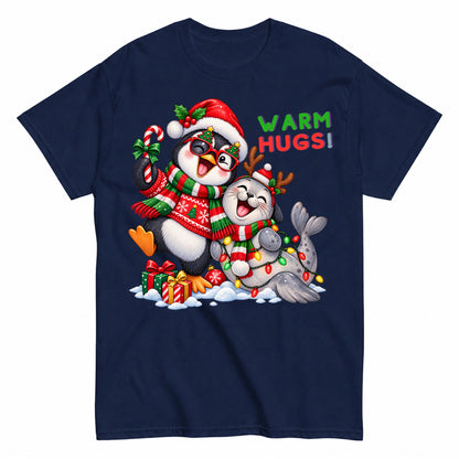 Warm Hugs Cute Christmas Penguin And Baby Seal T-Shirt - product view 4
