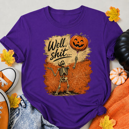Well Shit Halloween Skeleton Funny Halloween Shirt in Blue – alternate view