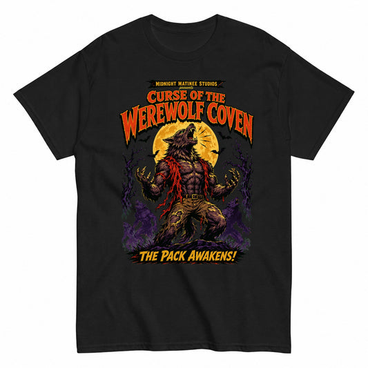 Werewolf Horror Retro Pulp Monster Halloween Shirt in Black – product view