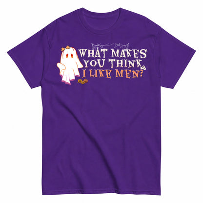 What Makes You Think I Like Men Halloween Shirt in Blue – product view