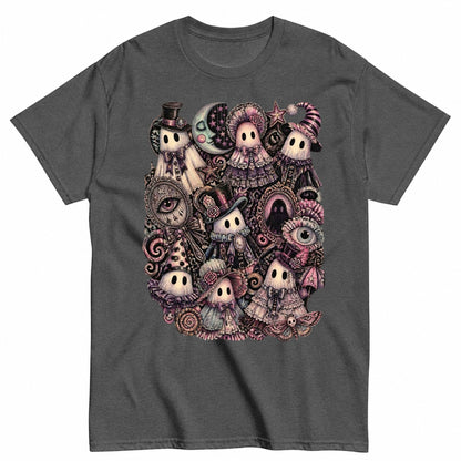 Whimsigoth Ghost Gathering Collage Halloween Shirt in Grey – product view