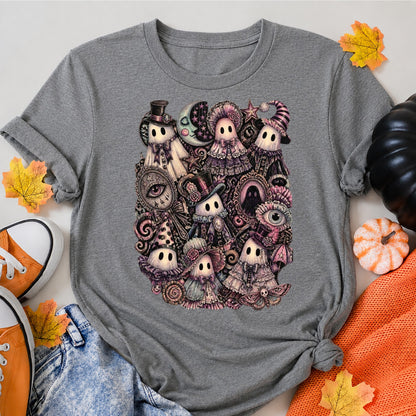 Whimsigoth Ghost Gathering Collage Halloween Shirt in Grey – alternate view