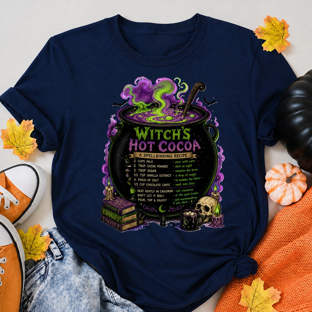Witch'S Hot Cocoa Halloween Shirt in Navy – alternate view