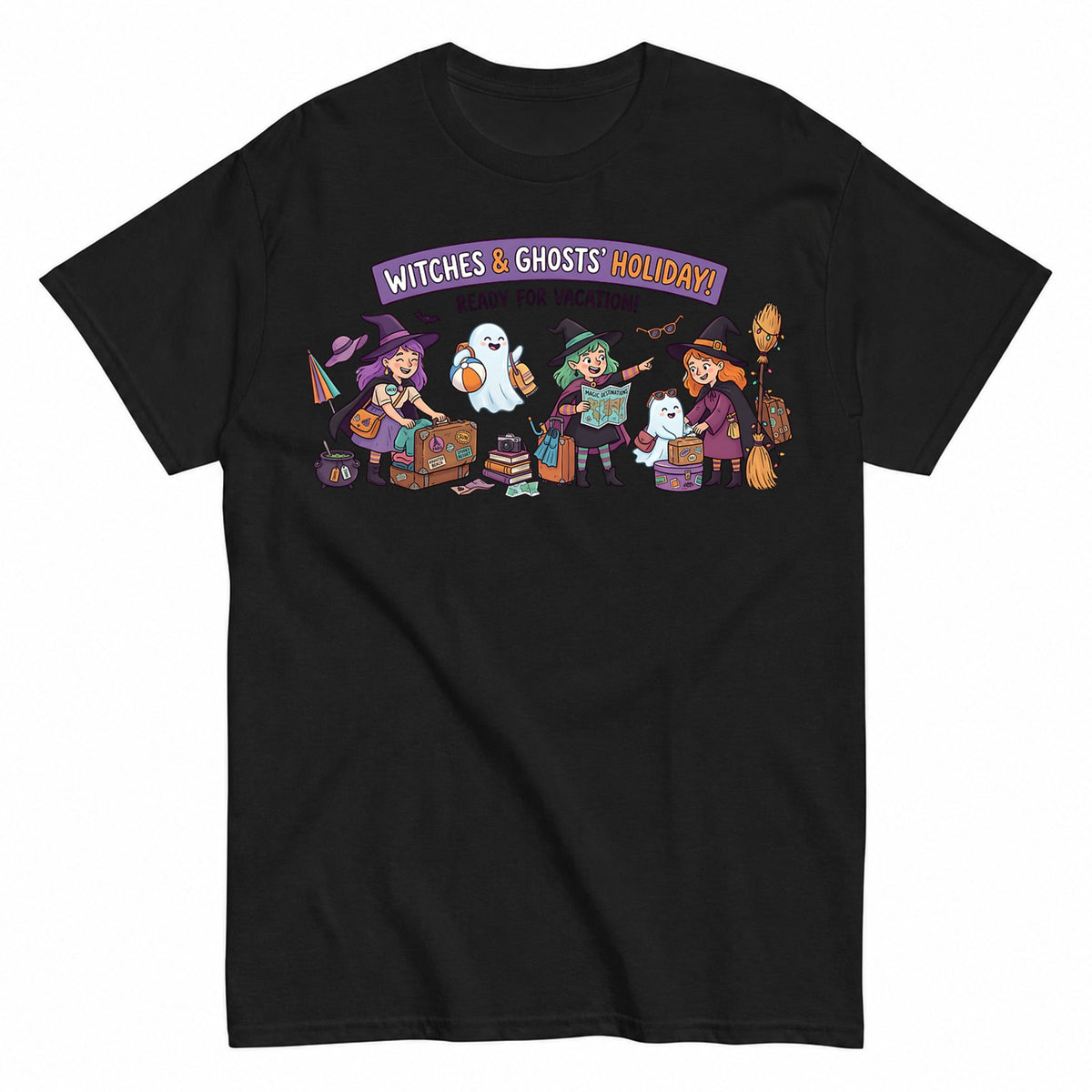 Witches Ghosts' Holiday Halloween Shirt in Black – product view