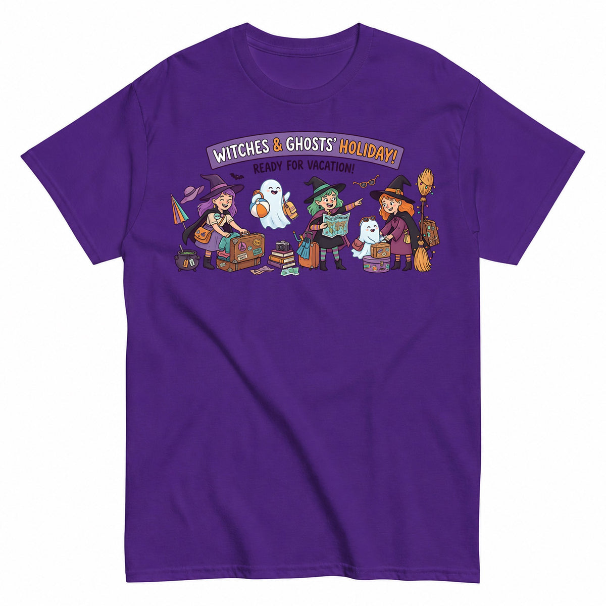 Witches Ghosts' Holiday Halloween Shirt in Blue – product view